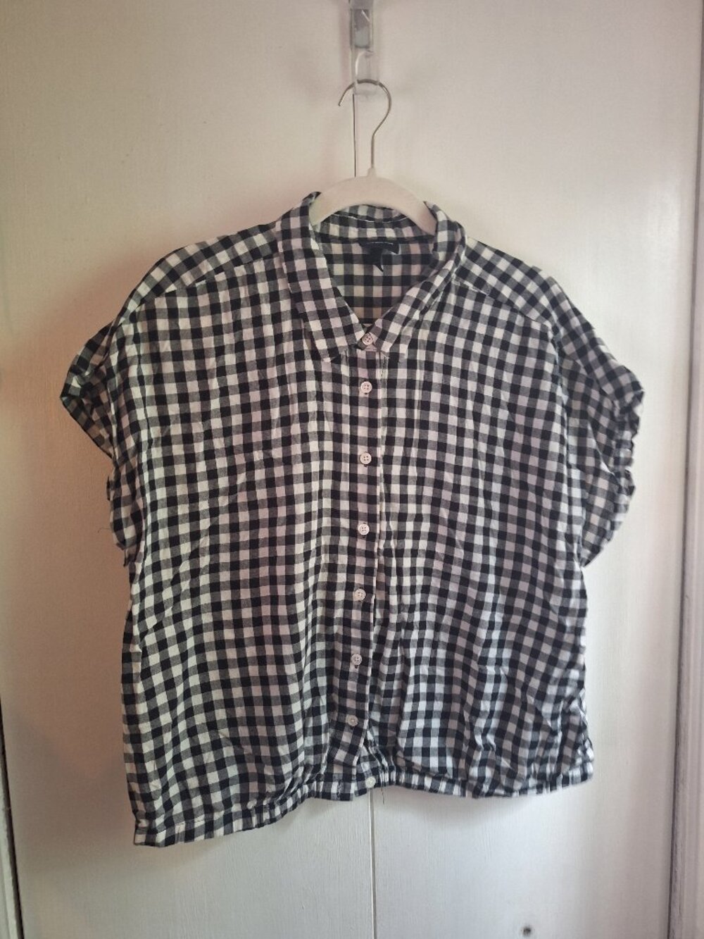 Who What Wear XXL Black White Gingham Button Front Short Sleeve Blouse